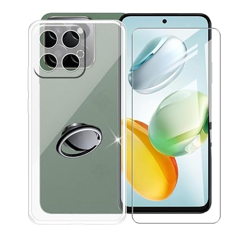 AQGGIIXY Handyhülle Transparent für Honor 200 Smart (6.8"), Weiche Schutzhülle + 1 Stück Gehärtetem Glas Schutzfolie, 360° Drehbar Handy-Ringhalter Cover für Honor 200 Smart - SH3 von AQGGIIXY