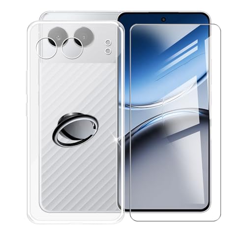 AQGGIIXY Handyhülle Transparent für OnePlus Nord 4 (6.74"), Weiche Schutzhülle + 1 Stück Gehärtetem Glas Schutzfolie, 360° Drehbar Handy-Ringhalter Cover für OnePlus Nord 4 - SH3 von AQGGIIXY