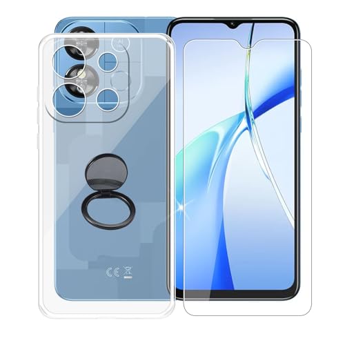 AQGGIIXY Handyhülle Transparent für Oukitel C57 Plus (6.52"), Weiche Schutzhülle + 1 Stück Gehärtetem Glas Schutzfolie, 360° Drehbar Handy-Ringhalter Cover für Oukitel C57 Plus - SH10 von AQGGIIXY