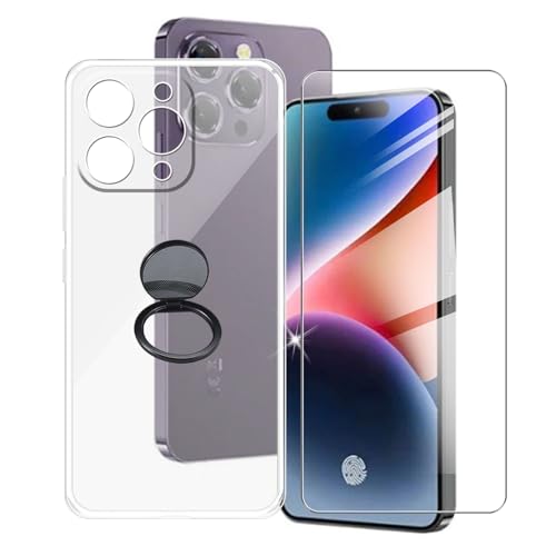 AQGGIIXY Handyhülle Transparent für Oukitel P1 (6.70"), Weiche Schutzhülle + 1 Stück Gehärtetem Glas Schutzfolie, 360° Drehbar Handy-Ringhalter Cover für Oukitel P1 - SH10 von AQGGIIXY