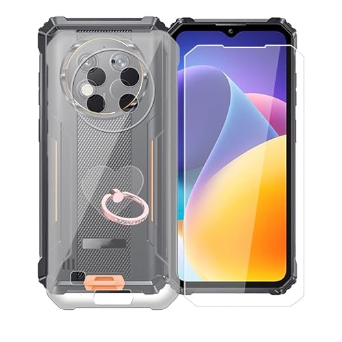 AQGGIIXY Handyhülle Transparent für Oukitel WP28 S (6.52"), Weiche Schutzhülle + 1 Stück Gehärtetem Glas Schutzfolie, 360° Drehbar Handy-Ringhalter Cover für Oukitel WP28 S - Clear von AQGGIIXY