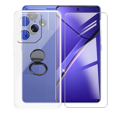 AQGGIIXY Handyhülle Transparent für Realme Neo7 (6.78"), Weiche Schutzhülle + 1 Stück Gehärtetem Glas Schutzfolie, 360° Drehbar Handy-Ringhalter Cover für Realme Neo7 - SH10 von AQGGIIXY