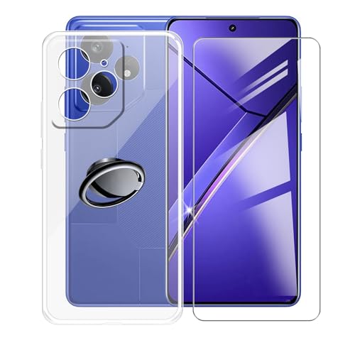 AQGGIIXY Handyhülle Transparent für Realme Neo7 (6.78"), Weiche Schutzhülle + 1 Stück Gehärtetem Glas Schutzfolie, 360° Drehbar Handy-Ringhalter Cover für Realme Neo7 - SH3 von AQGGIIXY