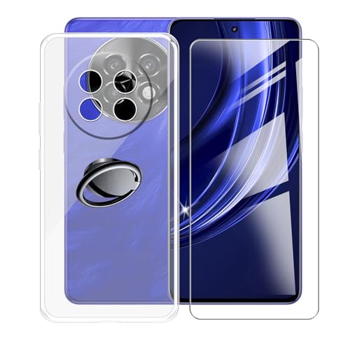 AQGGIIXY Handyhülle Transparent für Realme P1 Speed (6.67"), Weiche Schutzhülle + 1 Stück Gehärtetem Glas Schutzfolie, 360° Drehbar Handy-Ringhalter Cover für Realme P1 Speed - SH3 von AQGGIIXY