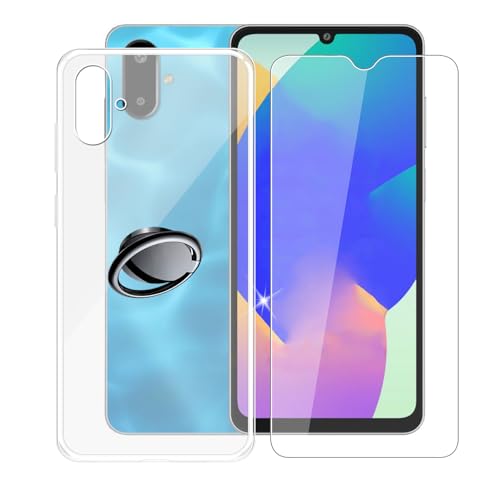 AQGGIIXY Handyhülle Transparent für Samsung Galaxy A06 5G (6.70"), Weiche Schutzhülle + 1 Stück Gehärtetem Glas Schutzfolie, 360° Drehbar Handy-Ringhalter Cover für Samsung Galaxy A06 5G - SH3 von AQGGIIXY