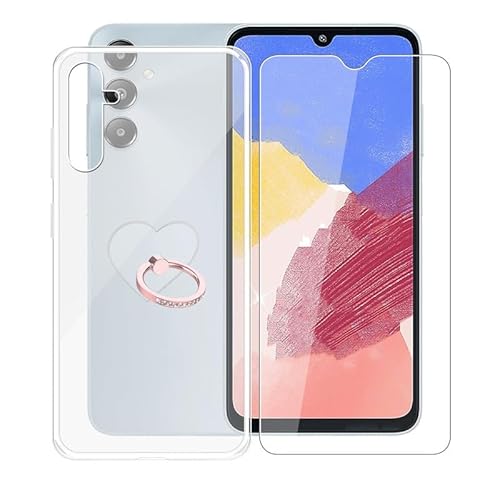 AQGGIIXY Handyhülle Transparent für Samsung Galaxy F14 4G (6.70"), Weiche Schutzhülle + 1 Stück Gehärtetem Glas Schutzfolie, 360° Drehbar Handy-Ringhalter Cover für Samsung Galaxy F14 4G - Clear von AQGGIIXY