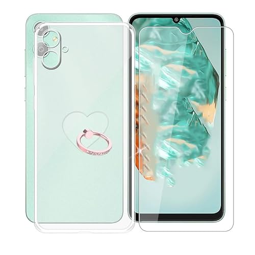 AQGGIIXY Handyhülle Transparent für Samsung Galaxy M05 (6.70"), Weiche Schutzhülle + 1 Stück Gehärtetem Glas Schutzfolie, 360° Drehbar Handy-Ringhalter Cover für Samsung Galaxy M05 - Clear von AQGGIIXY