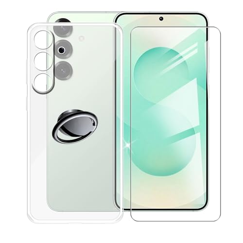 AQGGIIXY Handyhülle Transparent für Samsung Galaxy S25+ (6.70"), Weiche Schutzhülle + 1 Stück Gehärtetem Glas Schutzfolie, 360° Drehbar Handy-Ringhalter Cover für Samsung Galaxy S25+ - SH3 von AQGGIIXY