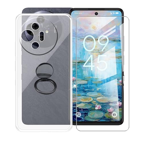 AQGGIIXY Handyhülle Transparent für TCL P10 T803H (6.78"), Weiche Schutzhülle + 1 Stück Gehärtetem Glas Schutzfolie, 360° Drehbar Handy-Ringhalter Cover für TCL P10 T803H - SH10 von AQGGIIXY