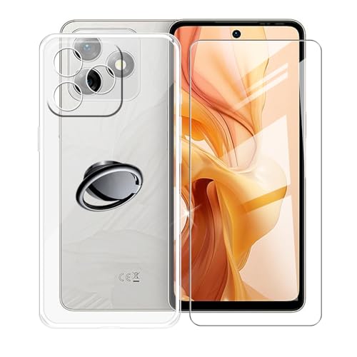 AQGGIIXY Handyhülle Transparent für Ulefone Note 18 Pro (6.78"), Weiche Schutzhülle + 1 Stück Gehärtetem Glas Schutzfolie, 360° Drehbar Handy-Ringhalter Cover für Ulefone Note 18 Pro - SH3 von AQGGIIXY