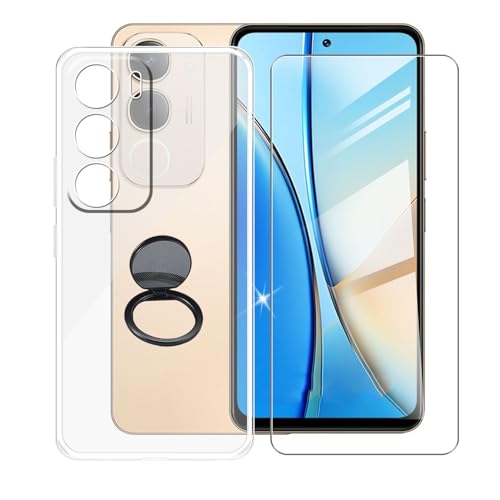 AQGGIIXY Handyhülle Transparent für Vivo Y29 5G (6.68"), Weiche Schutzhülle + 1 Stück Gehärtetem Glas Schutzfolie, 360° Drehbar Handy-Ringhalter Cover für Vivo Y29 5G - SH10 von AQGGIIXY