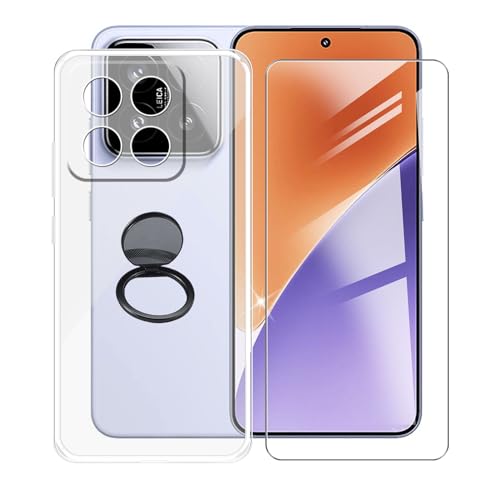 AQGGIIXY Handyhülle Transparent für Xiaomi 15 (6.36"), Weiche Schutzhülle + 1 Stück Gehärtetem Glas Schutzfolie, 360° Drehbar Handy-Ringhalter Cover für Xiaomi 15 - SH10 von AQGGIIXY