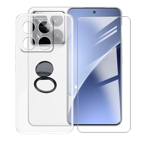 AQGGIIXY Handyhülle Transparent für Xiaomi 15 Pro (6.73"), Weiche Schutzhülle + 1 Stück Gehärtetem Glas Schutzfolie, 360° Drehbar Handy-Ringhalter Cover für Xiaomi 15 Pro - SH10 von AQGGIIXY