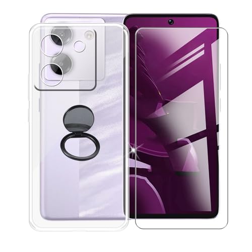 AQGGIIXY Handyhülle Transparent für Xiaomi Poco M7 Pro 5G (6.67"), Weiche Schutzhülle + 1 Stück Gehärtetem Glas Schutzfolie, 360° Drehbar Handy-Ringhalter Cover für Xiaomi Poco M7 Pro 5G - SH10 von AQGGIIXY