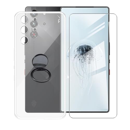 AQGGIIXY Handyhülle Transparent für ZTE Nubia Red Magic 10 Pro+ (6.85"), Weiche Schutzhülle + 1 Stück Gehärtetem Glas Schutzfolie, 360° Drehbar Handy-Ringhalter Cover - SH10 von AQGGIIXY