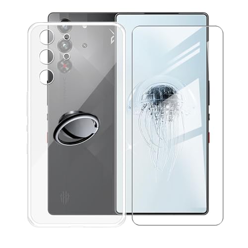 AQGGIIXY Handyhülle Transparent für ZTE Nubia Red Magic 10 Pro+ (6.85"), Weiche Schutzhülle + 1 Stück Gehärtetem Glas Schutzfolie, 360° Drehbar Handy-Ringhalter Cover - SH3 von AQGGIIXY