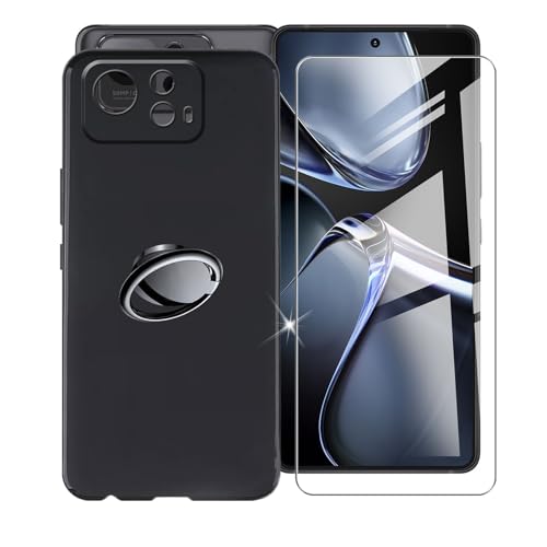 AQGGIIXY für Asus Zenfone 12 Ultra (6.78") Handyhülle + Displayschutz(1 Sätze), Silikon Hülle rutschfeste Stoßkasten Schale Schutzhülle mit Handy Ring Handyhalter Fingerhalter 360° von AQGGIIXY