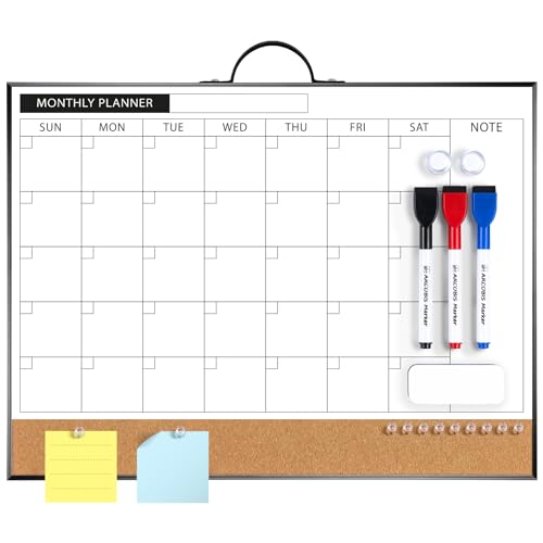 ARCOBIS Kalender-Whiteboard, Trocken Abwischbare Korktafel-Kombination für Die Wand, 40 x 30 cm Magnetische, Trocken Abwischbare Monatstafel, Doppelseitiges Bulletin und Whiteboard, Schwarz von ARCOBIS