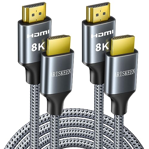 ARISKEEN 8K HDMI 2.1 Kabel 1.5M 2 Stück, 48Gbps High Speed Nylon Geflochtenes HDMI Kabel, Unterstützt 8K@60HZ, 4K@120Hz, Kompatibel mit PS5/4 TV Monitor Blu-ray Soundbar DVD Laptop von ARISKEEN