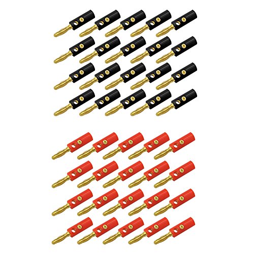 ARLI 40x Bananenstecker 4 mm vergoldet 20x Rot + 20x Schwarz Lautsprecherstecker Boxenkabel Lautsprecher Boxen Stecker Bananen Banana Kabel Audio schraubbar bis 4mm von ARLI