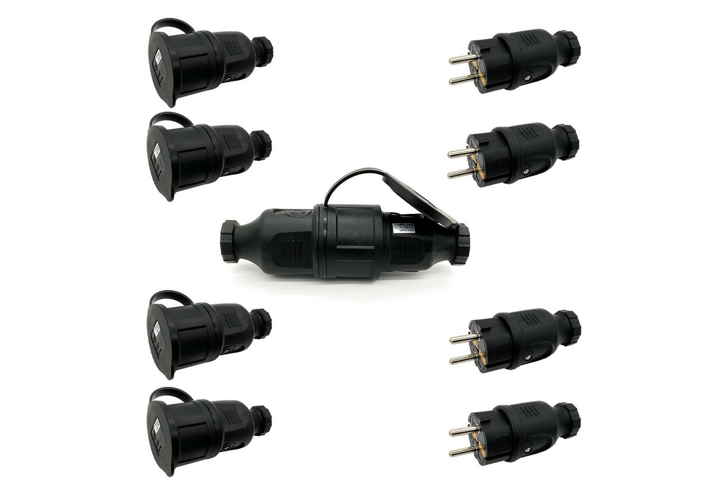 ARLI 5x Schutzkontaktstecker + 5x Schutzkontaktkupplung mit Deckel Stromadapter, IP44 Schutzkontakt Stecker Kupplung Buchse von ARLI