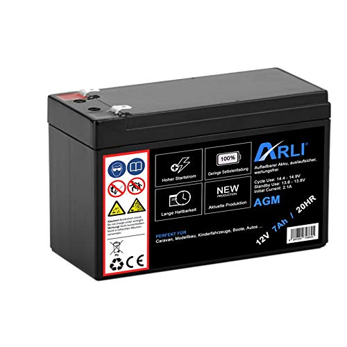 Akku für AGM Blei 12V 7Ah 20HR Batterie Glasfaservlies Bleiakku Bleigel Vlies wartungsfrei Technik Universal von ARLI