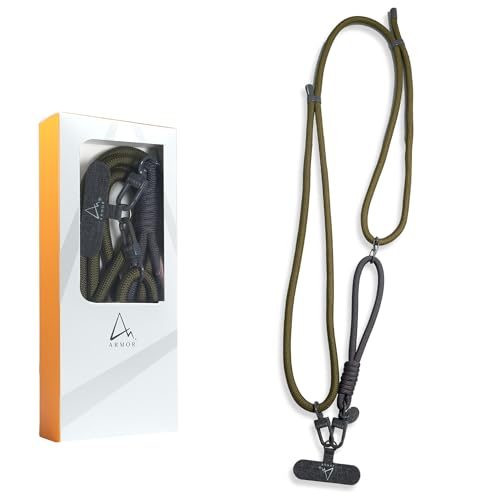 ARMOR Multifunktionales 2 in 1 verstellbares Handy Lanyard, Dunkles Olivgrün mit Anthrazit, 8 cm von ARMOR