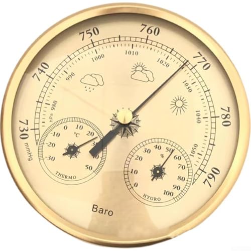 3-in-1-Wetterstation, goldenes Metall-Barometer-Thermometer, Hygrometer, Wetterstation für Garten, Heimbedarf von ARMYJY