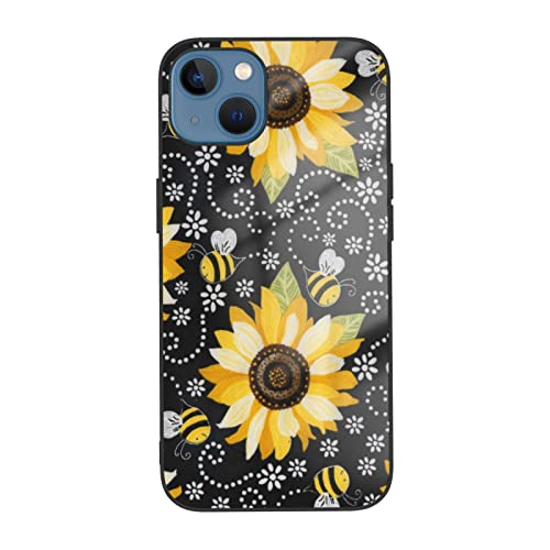 AROONS Sunflower Bees Printed Phone Cases for iPhone 13 Mini Case 5.4 Inch Shockproof Tempered Glass Case for iPhone 13 Mini Case Cover, Anti-Fingerprint, Not Yellowing von AROONS