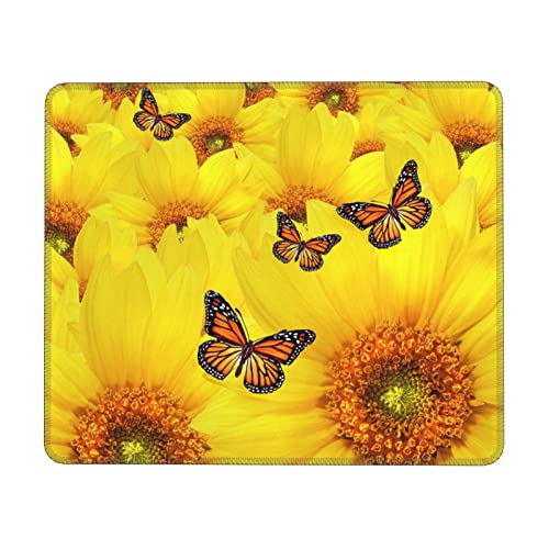 Gaming-Mauspad mit gelben Blumen und Schmetterlingen, rutschfeste Gummiunterseite, Computer-Mauspad für Gaming, PC, Laptop, Schreibtisch, Büro, 20 x 24 cm von AROONS