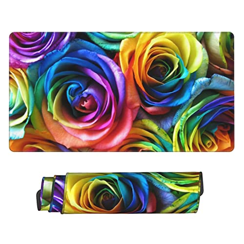 Großes Gaming-Mauspad mit Regenbogen-Rose, rutschfeste Gummiunterseite, Computer-Mauspad für Gaming, PC, Laptop, Schreibtisch, Büro, 75 x 40 cm von AROONS