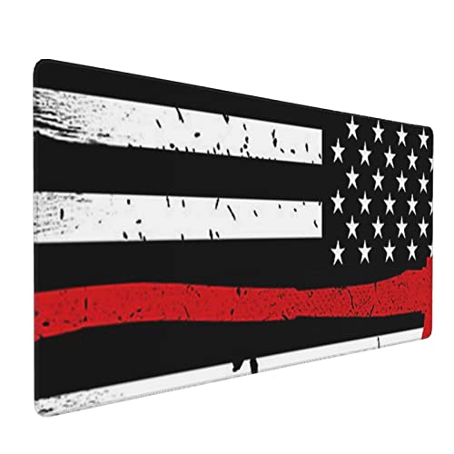 Red Line Gaming-Mauspad, Motiv: Feuerwehrmann, USA-Flagge, groß, rutschfeste Gummiunterseite, Computer-Mauspad für Gaming, PC, Laptop, Schreibtisch, Büro, 80 x 40 cm von AROONS