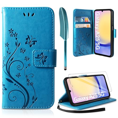 AROYI Lederhülle Kompatibel mit Samsung Galaxy A25 5G Hülle und Schutzfolie, Flip Wallet Handyhülle PU Leder Tasche Case Kartensteckplätzen Schutzhülle Kompatibel mit Samsung Galaxy A25 5G von AROYI