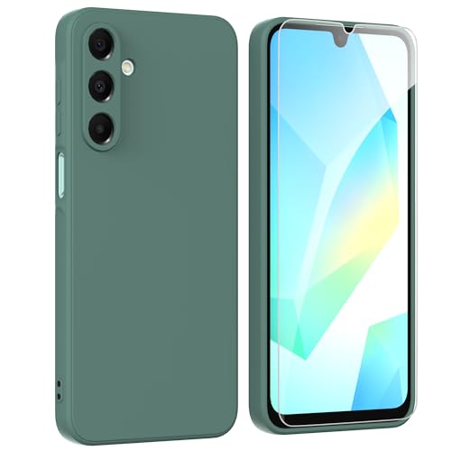 ARRYNN Hülle für Samsung Galaxy A16 5G / 4G (6.7 Zoll) + Schutzfolie,Handyhülle Liquid Silikon Weiches TPU Stoßfeste Case Cover Schutzhülle - Dunkelgrün von ARRYNN