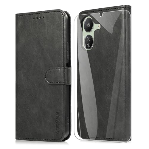 ARRYNN Hülle für Xiaomi Redmi 13C (6,74 Zoll) + Schutzfolie,Handyhülle für Xiaomi Redmi 13C,Flip PU Tasche Schutzhülle Xiaomi Redmi 13C - Schwarz von ARRYNN