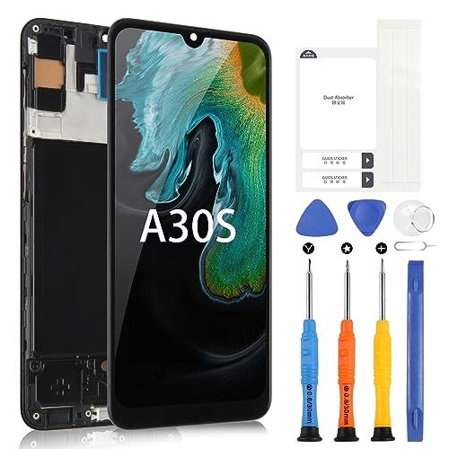 LCD Bildschirm für Samsung Galaxy A30s Display für Galaxy A30s A307F LCD-Display Touchscreen-Baugruppe mit Reparatursatz (6,4“, Schwarz mit Rahmen, Nicht für Galaxy A30 / A03s) von ARSSLY