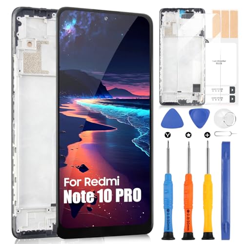 LCD Bildschirm für Xiaomi Redmi Note 10 PRO M2101K6G M2101K6R 6,67 Zoll LCD-Display, Touch Digitizer, Ersatzglasgruppe mit Reparaturset (Schwarz mit Rahmen) von ARSSLY