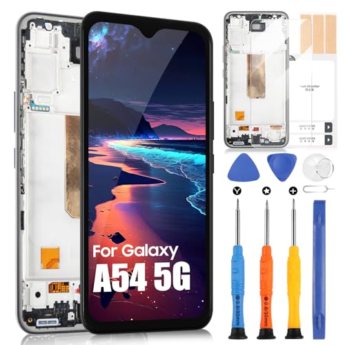 LCD Display für Samsung Galaxy A54 5G SM-A546E SM-A546B SM-A546B/DS LCD Bildschirm Digitizer Touchscreen Ersatz Assembly mit Reparatur-Set, Fingerabdruck Nicht unterstützen(6,4", Schwarz mit Rahmen) von ARSSLY