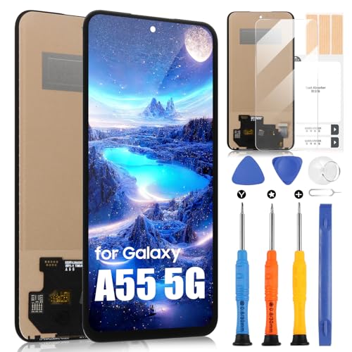 LCD Display für Samsung Galaxy A55 5G Incell, LCD Bildschirm für Galaxy A55 5G A556 SM-A556B SM-A556E Touchscreen Digitizer Full Assembly mit Reparatur-Set (6,6 Zoll, Schwarz) von ARSSLY