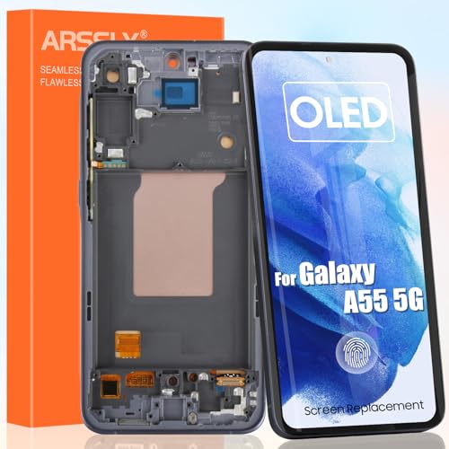 OLED Bildschirm für Samsung A55 5G LCD Display für Galaxy A55 5G SM-A556 6,6 Zoll Touchscreen Digitizer Ersatz Assembly + Reparatur Set (Schwarz mit Rahmen, Unterstützung Fingerabdruck) von ARSSLY