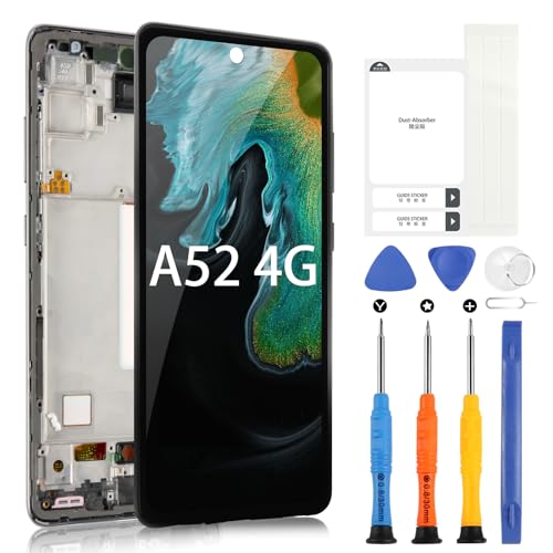 AMOLED Bildschirm für Samsung Galaxy A52 4G LCD-Bildschirm für Galaxy A52 4G SM-A525F SM-A525M LCD-Display Touchscreen Montage mit Reparatur-Kit (Schwarz mit Rahmen, 6,5") von ARSSLY