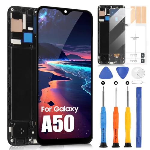 OLED Display für Samsung Galaxy A50 A505 SM-A505F SM-A505G SM-A505W LCD Display Touchscreen Digitizer Ersatzteile Reparatur Werkzeugen (Schwarz mit Rahmen, unterstützt Entsperren per Fingerabdruck) von ARSSLY