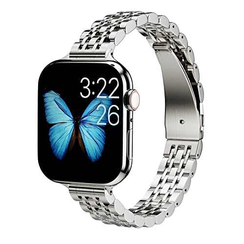 ARTCHE Slim Metall Armband Kompatibel mit Apple Watch Armband Frauen 42mm 41mm 40mm 38mm, Edelstahlarmband Kompatibel mit iWatch Serie 10/9/8/7/6/5/4/3/2/1, SE (Silber) von ARTCHE