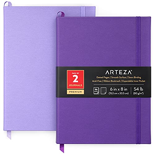 ARTEZA Notizbücher Set gepunktet, 15.2 x 20.3 cm (2er Pack Bullet Journal, Lavendel und Lila), Notizbuch Hardcover Set mit 96 Blatt gepunktetem Papier von ARTEZA