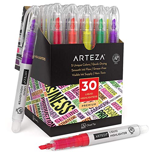 ARTEZA Textmarker Set, 30 bunte Leuchtmarker mit schmaler Keilspitze, Textsurfer zum Notieren und Markieren im Klassenzimmer und im Alltag von ARTEZA
