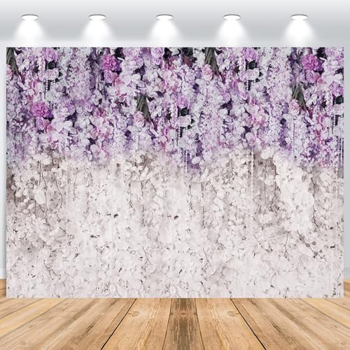 ASDCXZ Blumenwand Hintergrund 3x2m, Romantisch Lila Weiß Blumen Wand Fotowand Hintergrund, Vinyl Fotobox Hintergrund für Hochzeit Geburtstag Brautdusche Party, Portrait Fotostudios Hintergründe von ASDCXZ