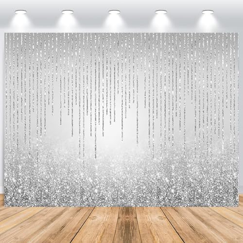 ASDCXZ Silber Hintergrund 3.6x2.5m, Glitter Silber Partikel Traum Thema Fotowand Hintergrund, Vinyl Fotobox Hintergrund für Geburtstag Hochzeit Abschluss Ball Party, Portrait Fotostudios Hintergründe von ASDCXZ