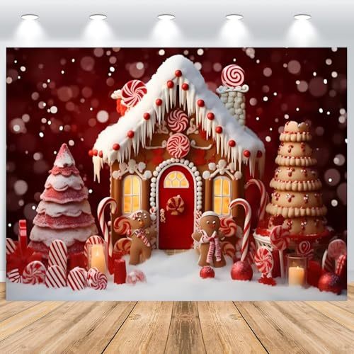 ASDCXZ Weihnachten Foto Hintergrund 1.5x1m, Traumhaft Kleines Haus EIS Weihnachtsbaum Lutscher Rot Fotowand Hintergrund, Vinyl Winter Weihnachten Familientreffen Party Fotografie Hintergrund Banner von ASDCXZ