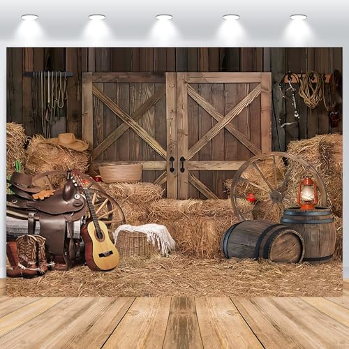 ASDCXZ Western Cowboy Hintergrund 3.6x2.5m, Wild West Rustikal Holz Scheune Haus Rodeo Fotowand Hintergrund, Vinyl Fotobox Hintergrund für Western Party Dekoration, Portrait Fotostudios Hintergründe von ASDCXZ