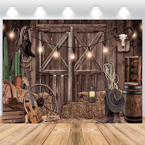 ASDCXZ Western Cowboy Hintergrund 3.6x3m, Wild West Rustikal Holz Scheune Haus Rodeo Fotowand Hintergrund, Vinyl Fotobox Hintergrund für Western Party Dekoration, Portrait Fotostudios Hintergründe von ASDCXZ